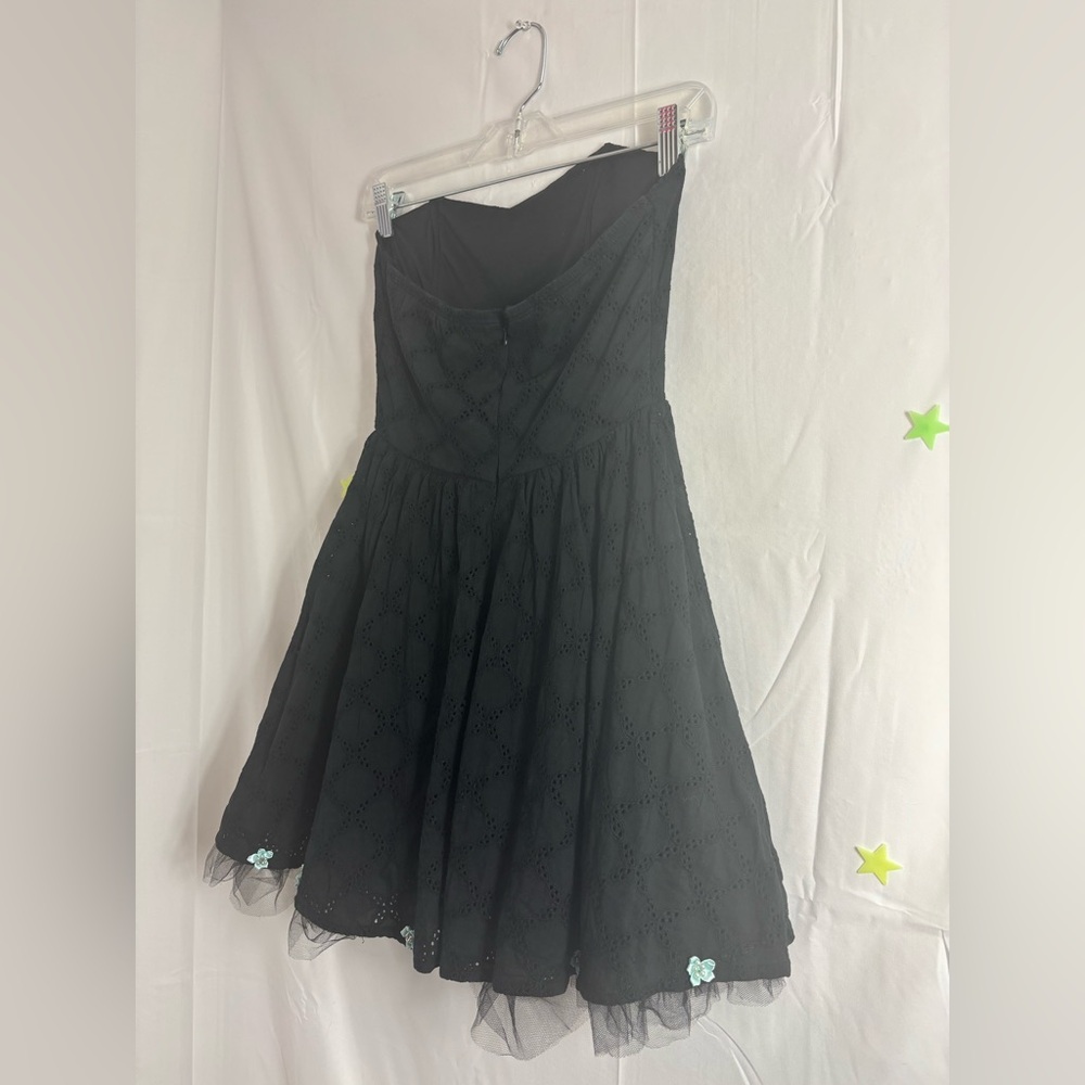 Y2K Strapless Dark Fairy Tulle Mini Dress with Blue Flower Embellishments Size S - Picture 11 of 16